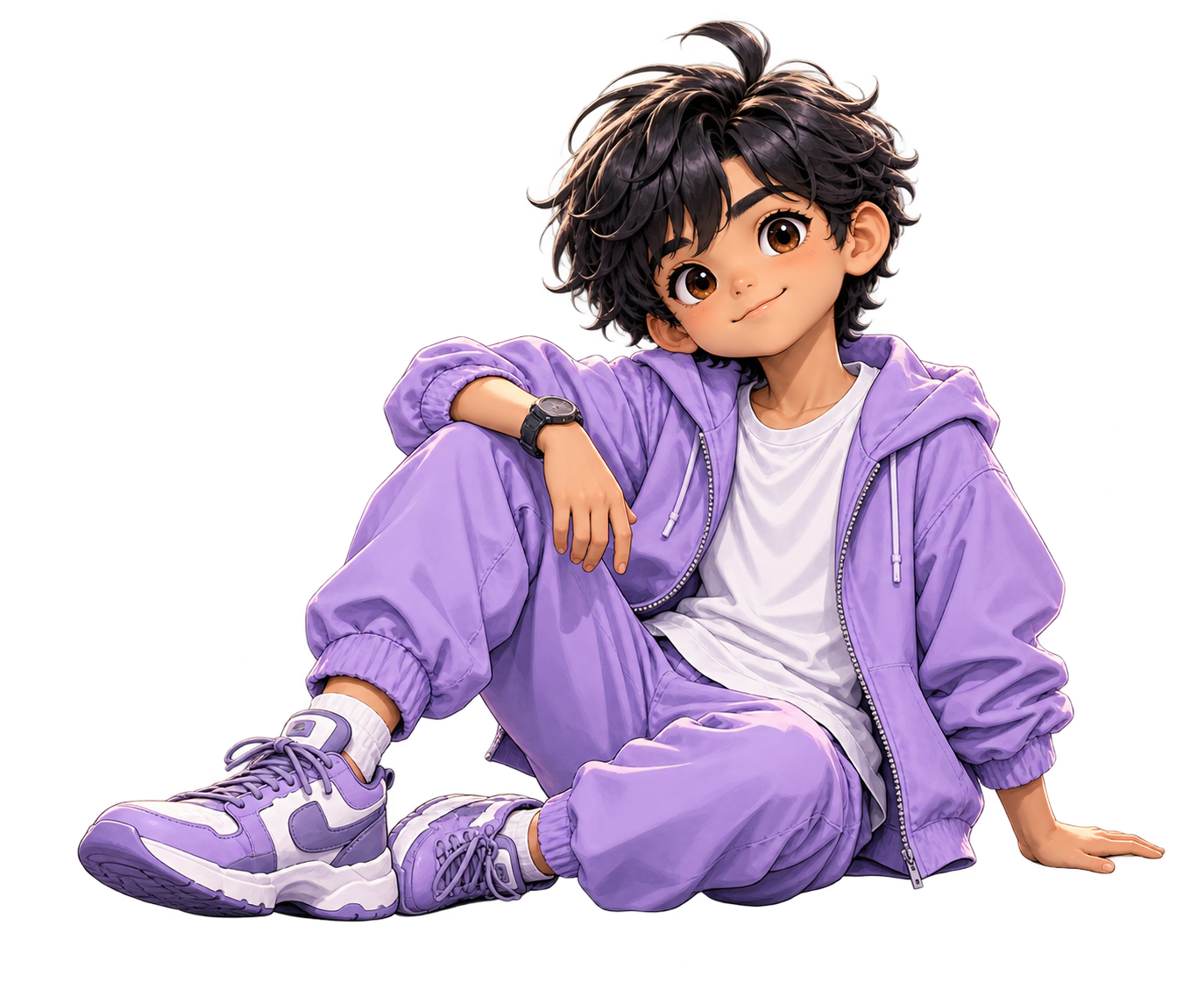 Illustrated character sitting.
